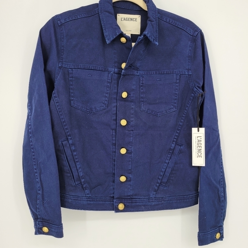 L’agence | Celine Slim Jacket In Marine Ocean Blue denim size small Petit - Picture 2 of 12